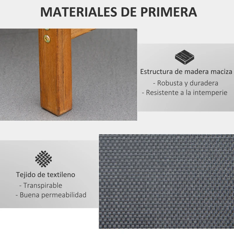 Outsunny Tumbona de Jardín Tipo Hamaca con Altura de Respaldo Ajustable Reposacabeza Extraíble y Marco de Madera Ergonómico para Terraza Playa Exterior 182x64x71 cm Negro