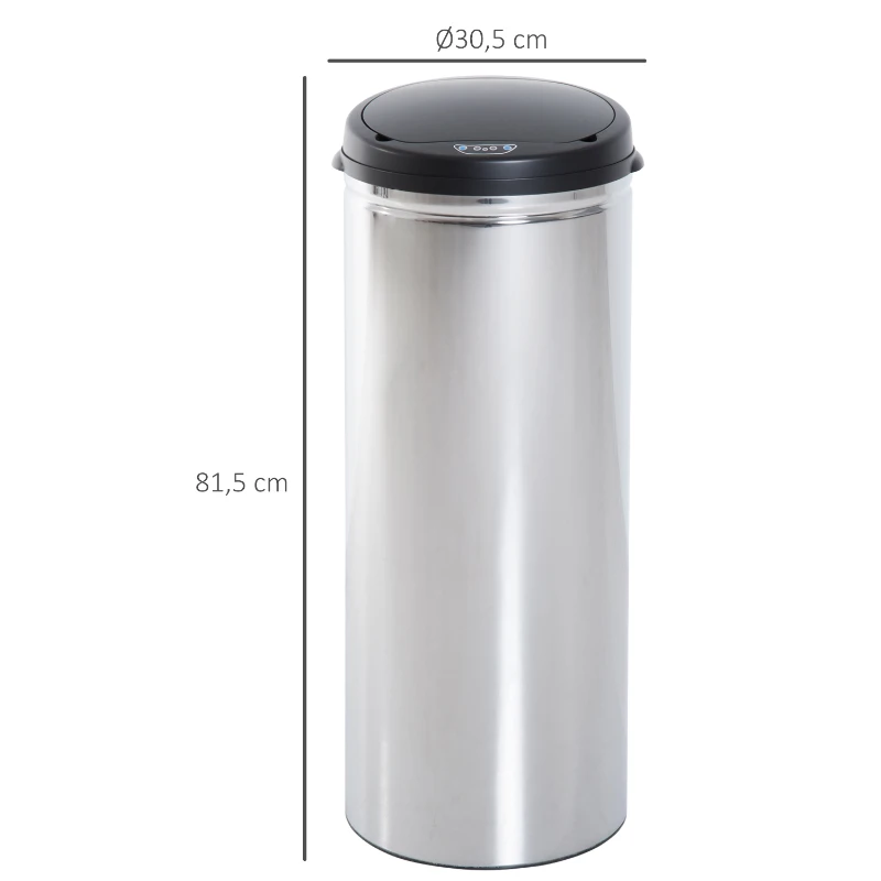 HOMCOM Contenedor Papelera Cubo Basura 50L con Sensor Detector Movimiento automático Acero Inoxidable (Varios tamaños)