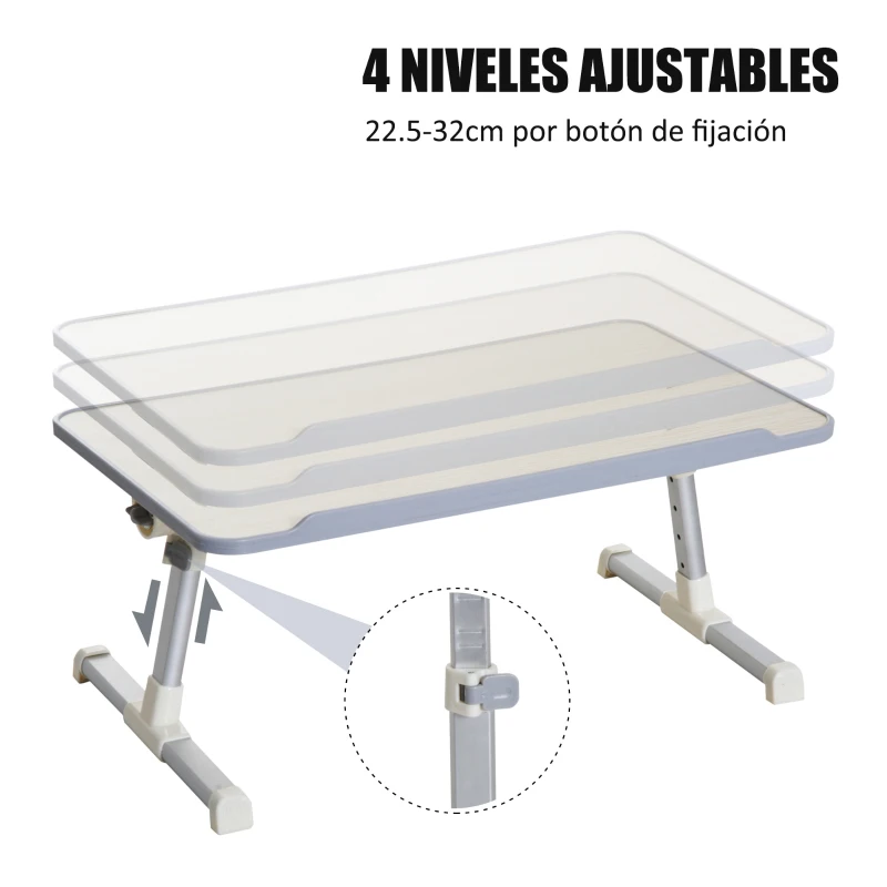 HOMCOM Mesa de Ordenador Plegable Soporte de Escritorio Portátil Mesa sobre Sofá Cama con Altura Ajustable para Desayuno Lectura 54x30x22,5-32 cm Natural