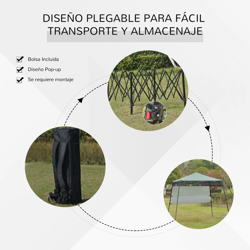 Outsunny Carpa Plegable 2,2x2,2x2m con Lateral Altura Ajustable Protección UV 50+ de Acero y Tela Oxford con Bolsa de Transporte Impermeable Gazebo para Exterior Verde