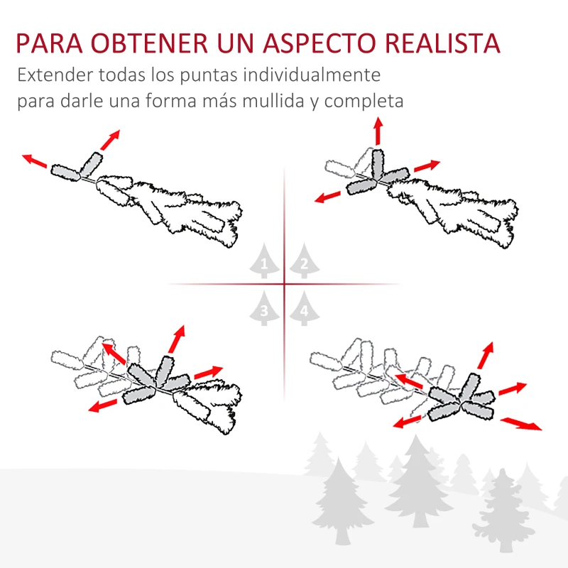 HOMCOM Árbol Artificial de Navidad de 490 Ramas 170 Luces LED Base de Metal Plegable Estructura con Bisagras para Interiores Φ75x150 cm Verde
