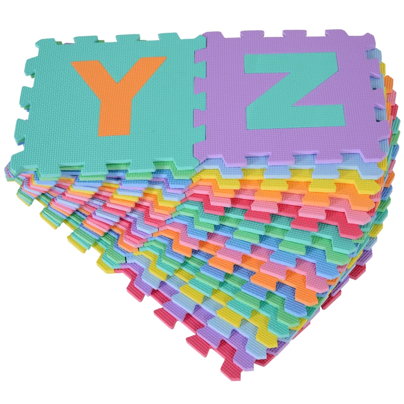 HOMCOM Alfombra puzzle Infantil 36 piezas de 31x31cm Números del 0 al 9 y 26 Letras Alfabeto Goma Espuma Alfombrilla de Juego para Bebés y Niños de 3,24㎡
