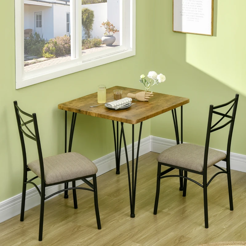 HOMCOM Conjunto de Comedor 3 Piezas Juego de 1 Mesa 74x74x76cm y 2 Sillas 42x50x91,5cm para Cocina Salón Marrón y Negro