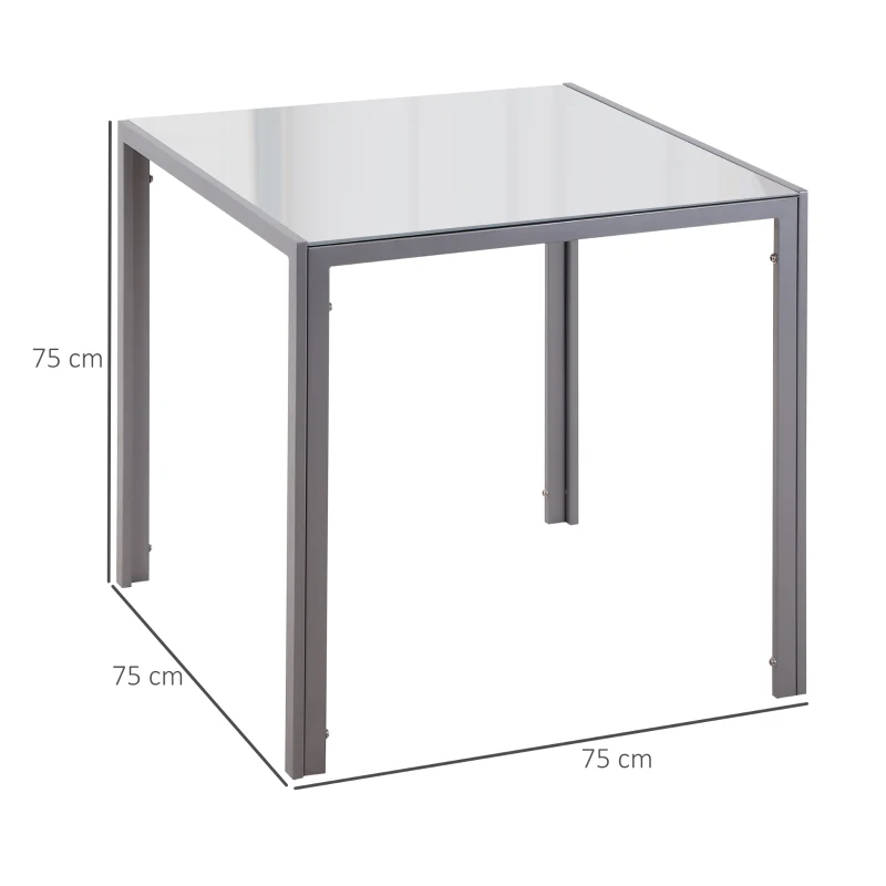 HOMCOM Mesa de Comedor de Cristal Mesa de Cocina Cuadrada para 4 Personas con Patas de Metal para Salón 75x75x75 cm Gris