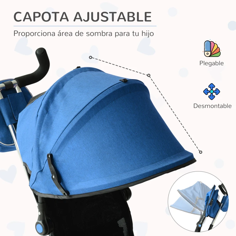 HOMCOM Triciclo para Bebés de +18 Meses con Mango de Empuje Telescópico y Desmontable Bolso y Portabotellas Azul