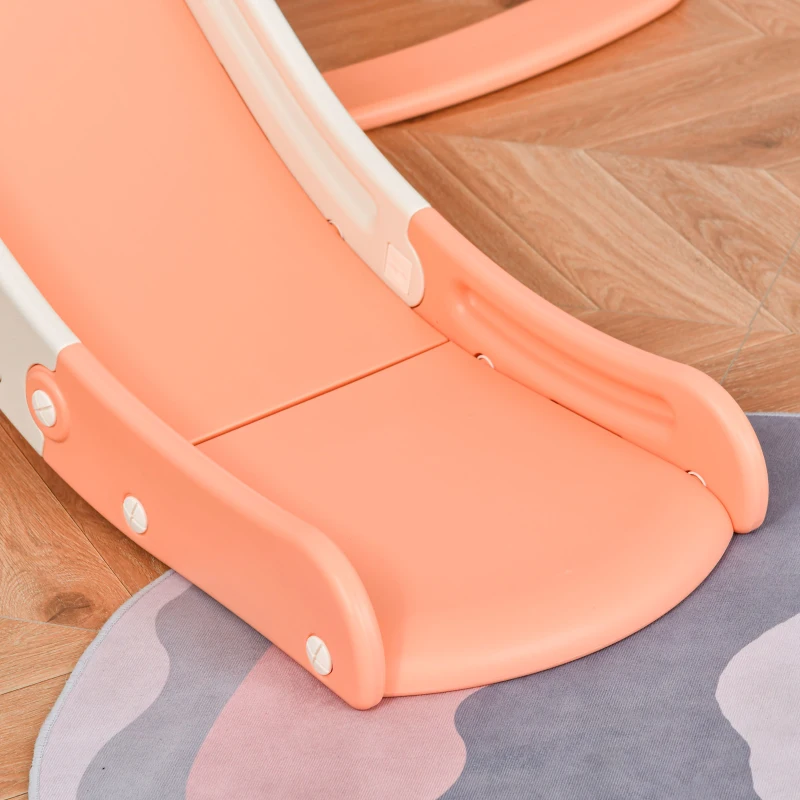 HOMCOM Columpio y Tobogán para Niños de +18 Meses Canasta de Baloncesto 3 en 1 con Asiento Ajustable Parque Infantil Interior y Exterior 158x117x97 cm Coral