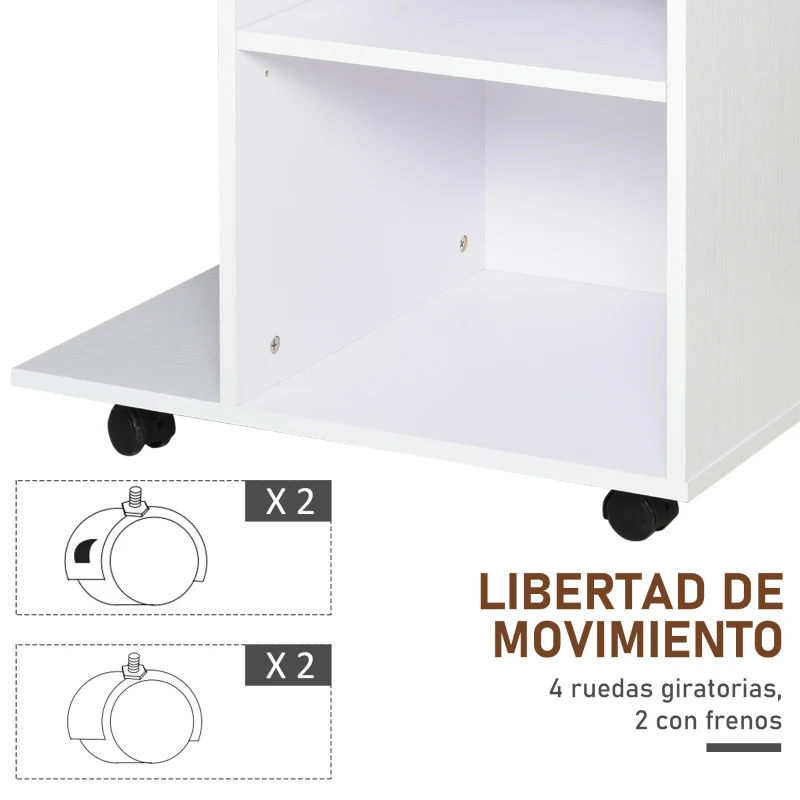 Vinsetto Armario para Impresora de Oficina Carro Multifuncional con Ruedas 2 Compartimentos Cajón y Soporte para CPU Estante Ajustable para Estudio 60x40x68,5 cm Blanco Veteado de Madera