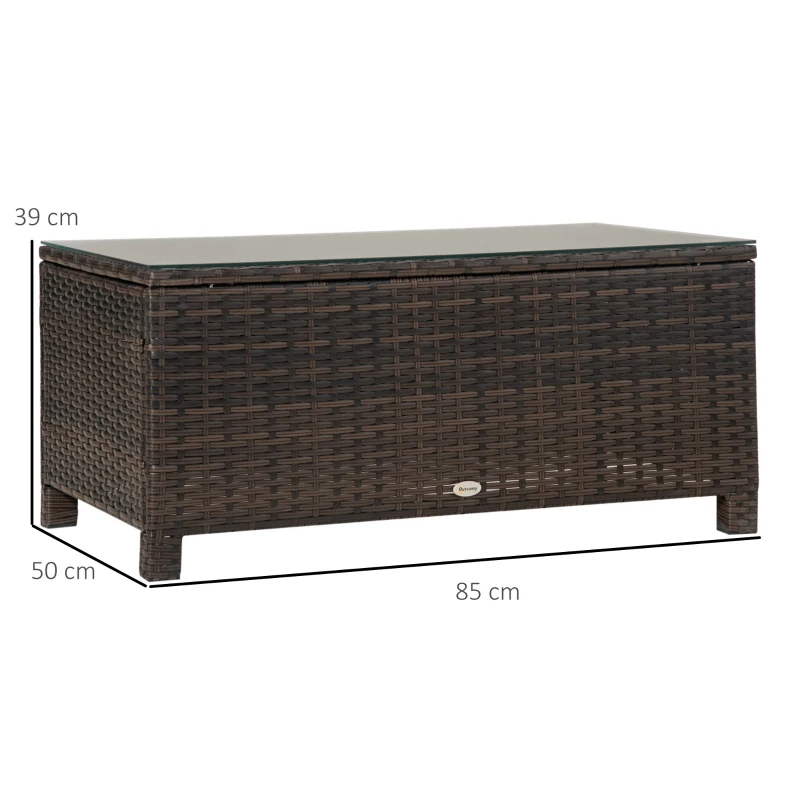 Outsunny Mesa de Centro Jardim de Vime Sintético Mesa de Apoio para Exterior com Vidro Temperado 85x50x39 cm Marrom