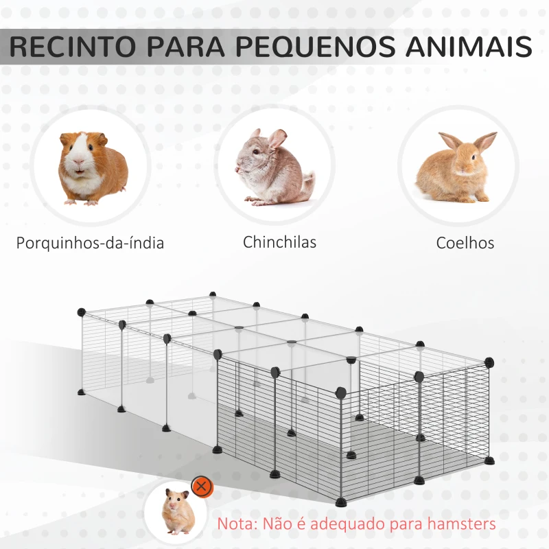 PawHut Recinto para Animais Pequenos com 27 Painéis e Forma Personalizável 140x70x70 cm Transparente e Preto