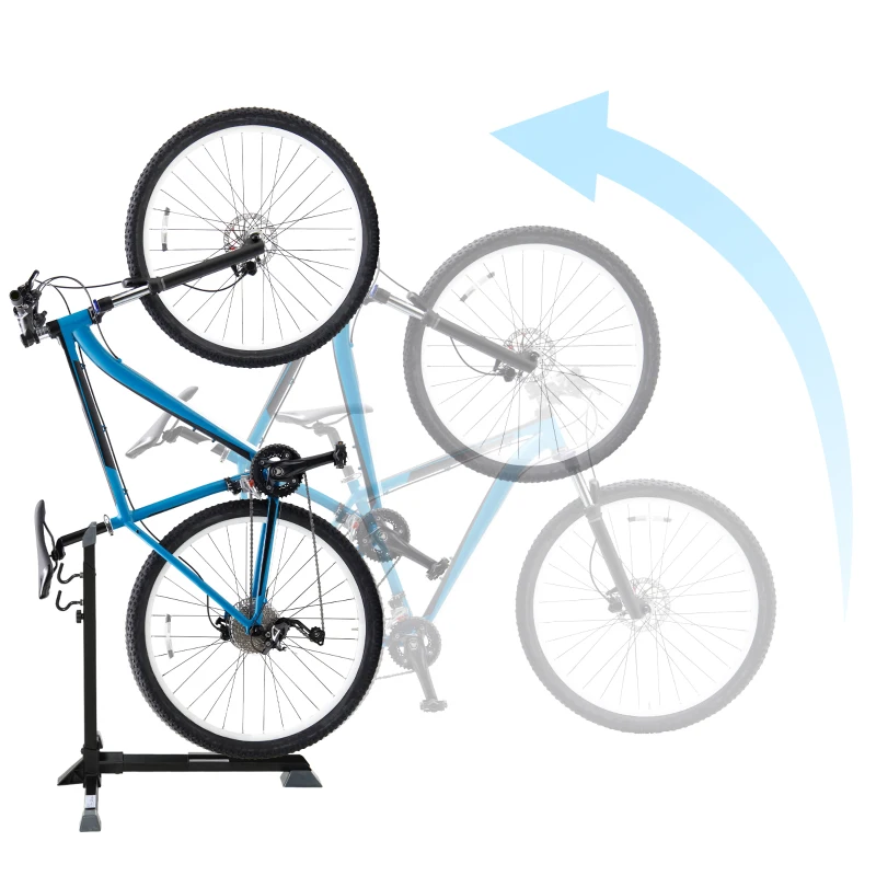 HOMCOM Soporte para Colocar Bicicleta en Vertical Caballete de Bicicleta Ajustable en Altura con Correa de Fijación Fácil de Transportar Soporta 30 kg 66x56x63-77,5 cm Negro