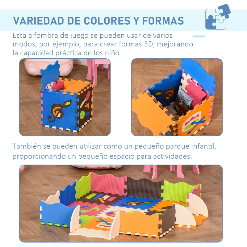 HOMCOM Alfombra Puzzle para Niños 120x90,5x16,5 cm con 25 Piezas de Espuma EVA Suave Área de Cobertura de 0,9 m² Modelo Instrumentos Musicales Multicolor