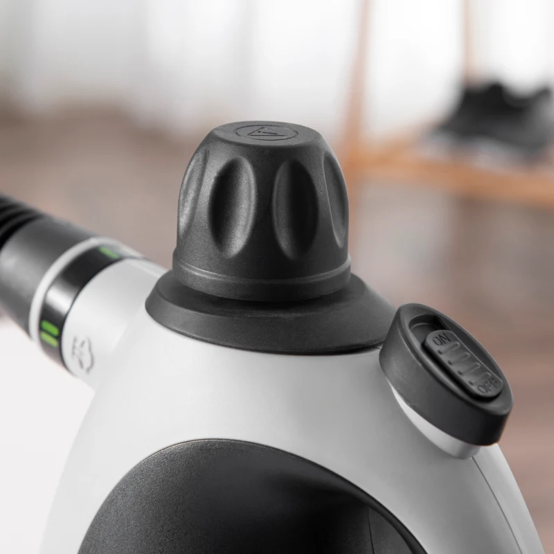 HOMCOM Limpiador a Vapor de Mano 1050W Vaporeta de Limpieza 3,2 Bares de Presión con Tanque de 350 ml y 9 Accesorios Multiuso para Sofá Asientos Coche Cocina 30x15x21 cm Negro y Gris