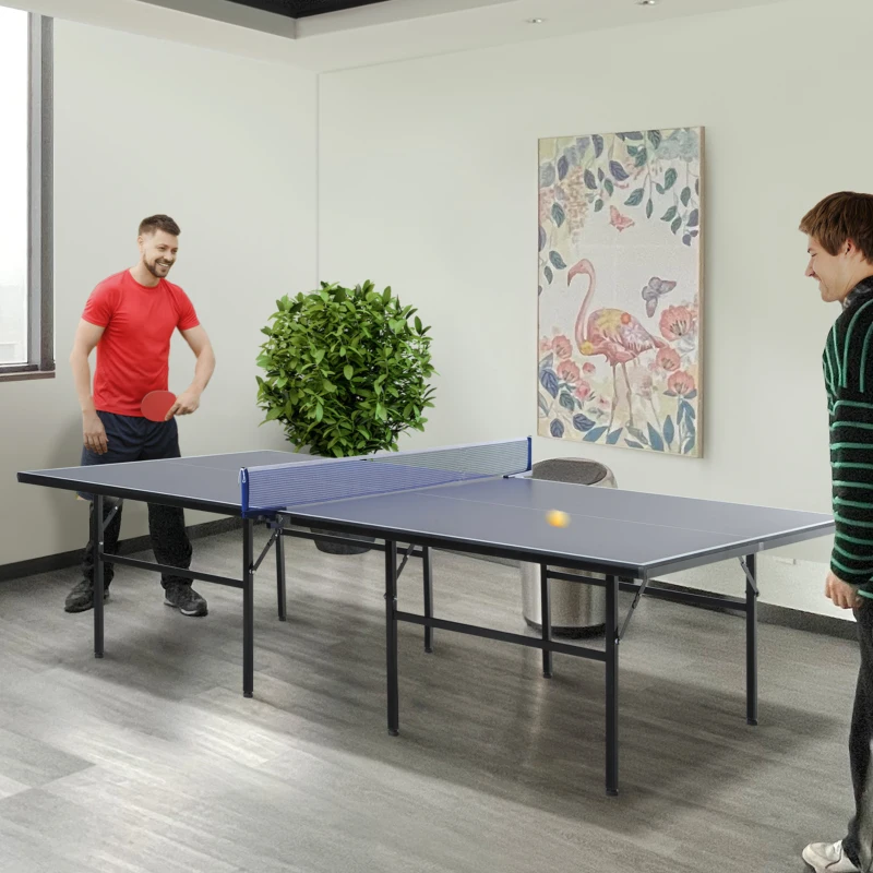 HOMCOM Mesa de Ping Pong Plegable con Red 152.5x274x76cm Tenis de Mesa y Material de Acero y MDF en Color Azul
