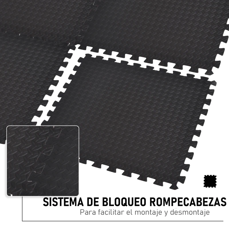 HOMCOM Esterillas Puzzle de Fitness de 6 Piezas 60x60x1,2 cm Esterilla Protectora de Suelo con Bordes de Espuma EVA de 2,16 m² para Ejercicio Gimnasio Juego Negro