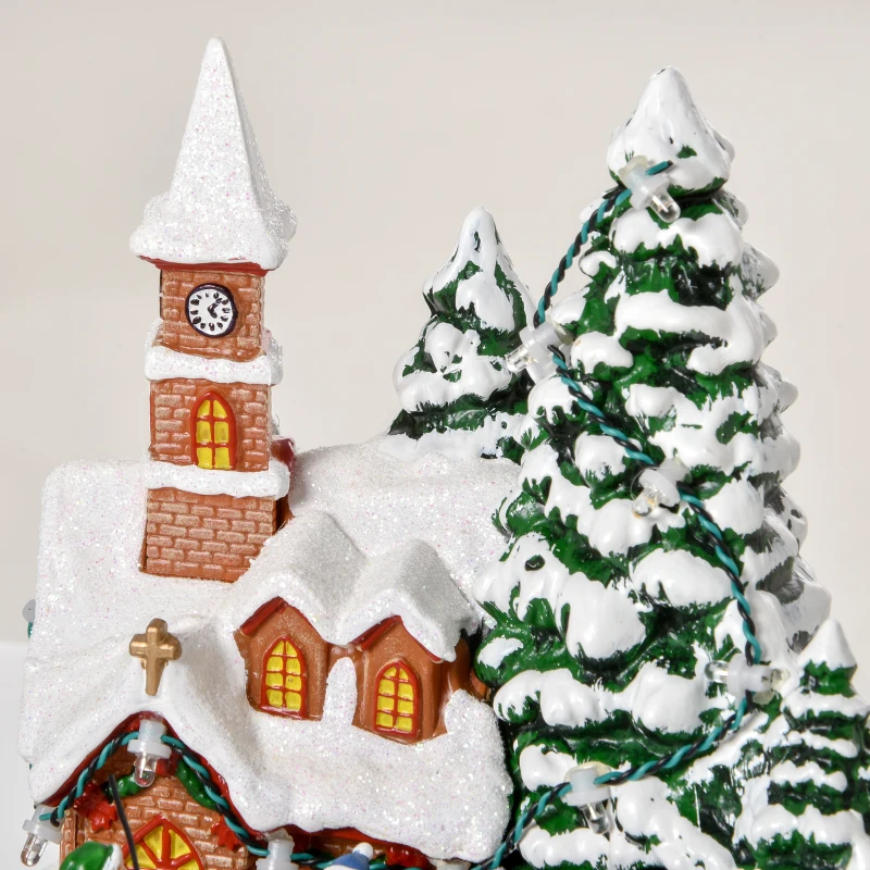 HOMCOM Pueblo Navideño Escena Navideña Iluminado con Luces LED Árbol de Navidad Música y Tren Móvil Decoración Navideña sobre Mesa 19,3x17,9x20,2 cm Multicolor