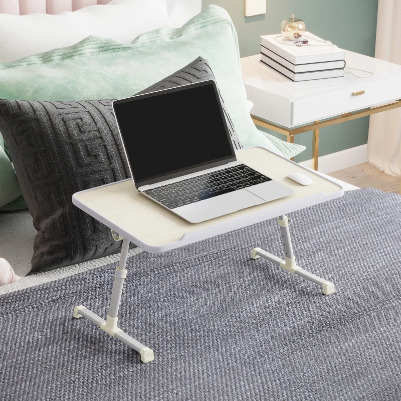 HOMCOM Mesa de Ordenador Plegable Soporte de Escritorio Portátil Mesa sobre Sofá Cama con Altura Ajustable para Desayuno Lectura 54x30x22,5-32 cm Natural