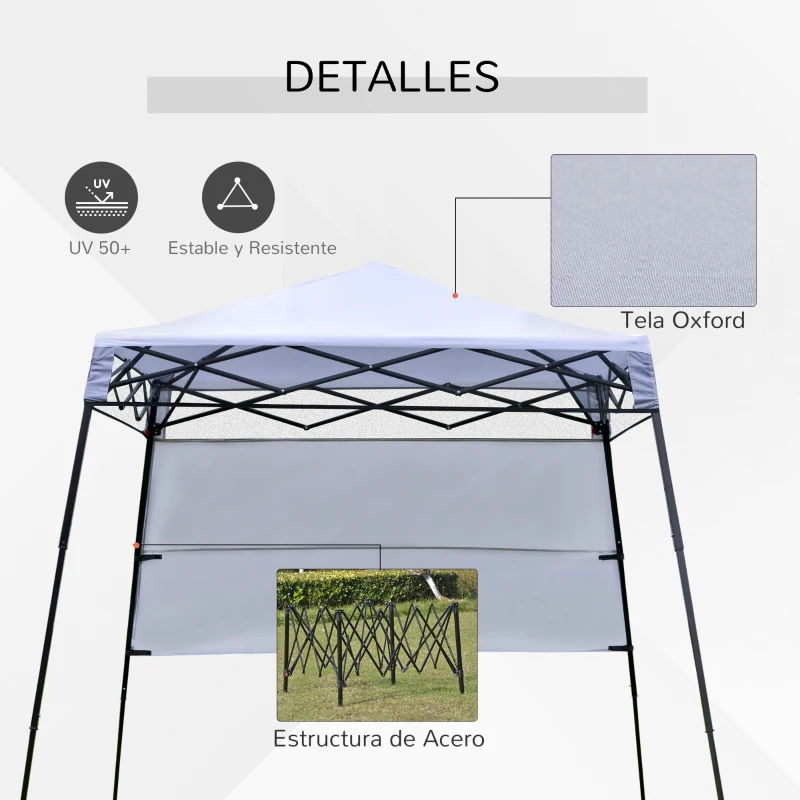 Outsunny Carpa Plegable 2,2x2,2x2m con Lateral Altura Ajustable Protección UV 50+ de Acero y Tela Oxford con Bolsa de Transporte Impermeable Gazebo para Exterior Blanco