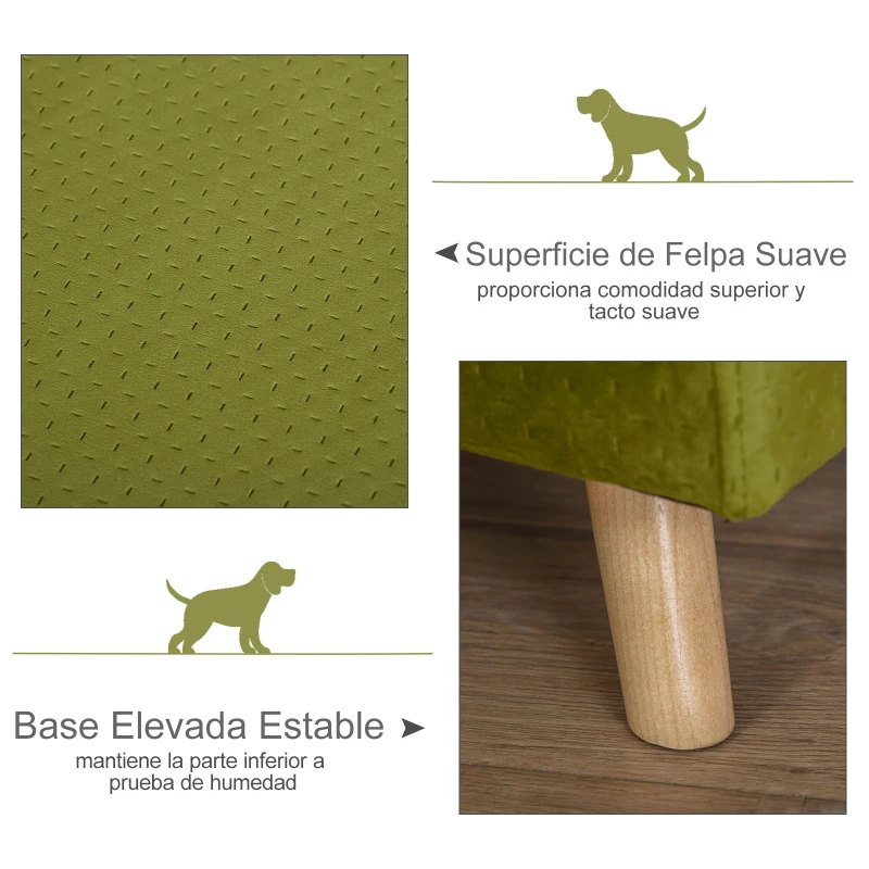 PawHut Sofá Cama para Mascotas Sofá para Perros Gatos con Cojín Acolchado Extraíble Patas de Madera 73x58x37 cm Terciopelo Latón