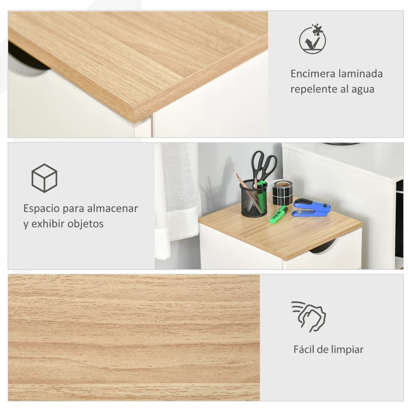 HOMCOM Armario Móvil para Oficina con 3 Cajones Ruedas Universales Freno Cajonera para Organizar Documentos 34x40x60,5 cm Blanco y Natural