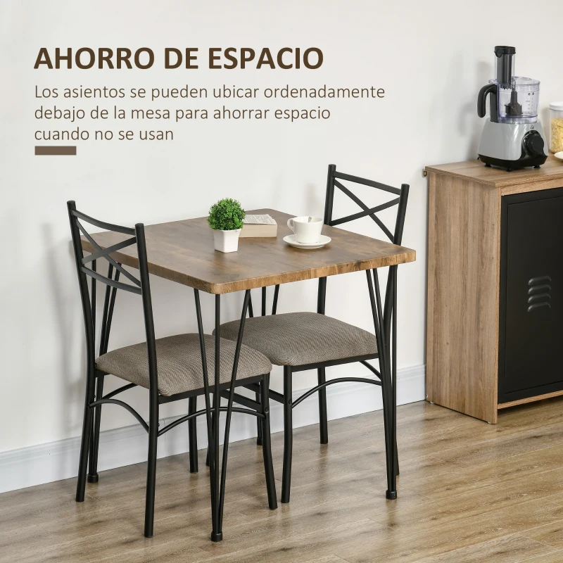 HOMCOM Conjunto de Comedor 3 Piezas Juego de 1 Mesa 74x74x76cm y 2 Sillas 42x50x91,5cm para Cocina Salón Marrón y Negro