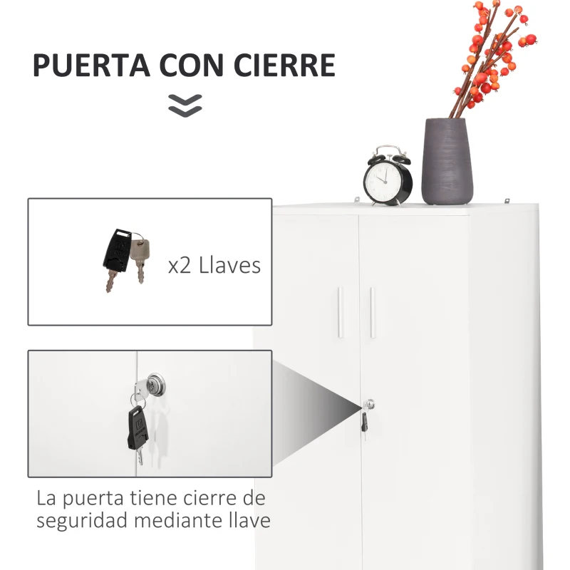 HOMCOM Librería Estantería con 2 Puertas para Libros CDs DVDs con 3 Estantes Interiores y Cerradura Alacena de Cocina para Hogar Oficina Dormitorio 55x36,5x125,5 cm Blanco