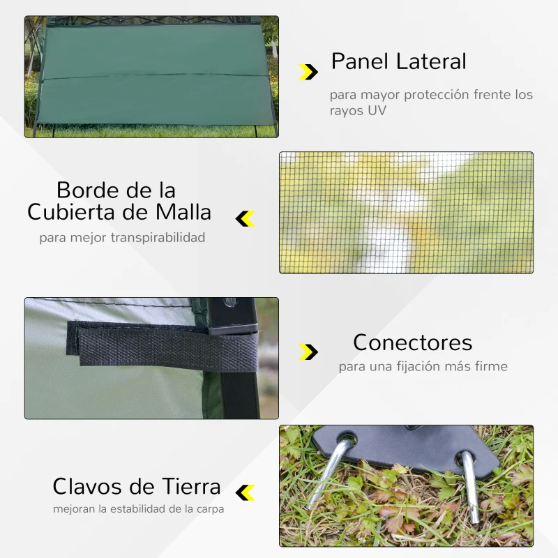 Outsunny Carpa Plegable 2,2x2,2x2m con Lateral Altura Ajustable Protección UV 50+ de Acero y Tela Oxford con Bolsa de Transporte Impermeable Gazebo para Exterior Verde