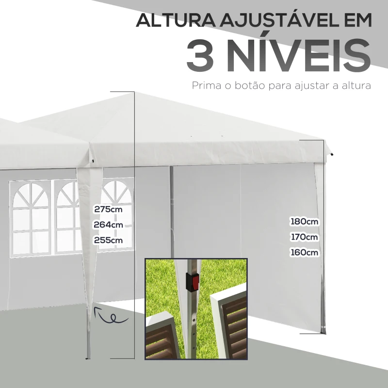 Outsunny Tenda Dobrável 585x295x275 cm com Paredes Laterais Altura Ajustável Bolsa de Transporte e 5 Sacos de Areia Branco