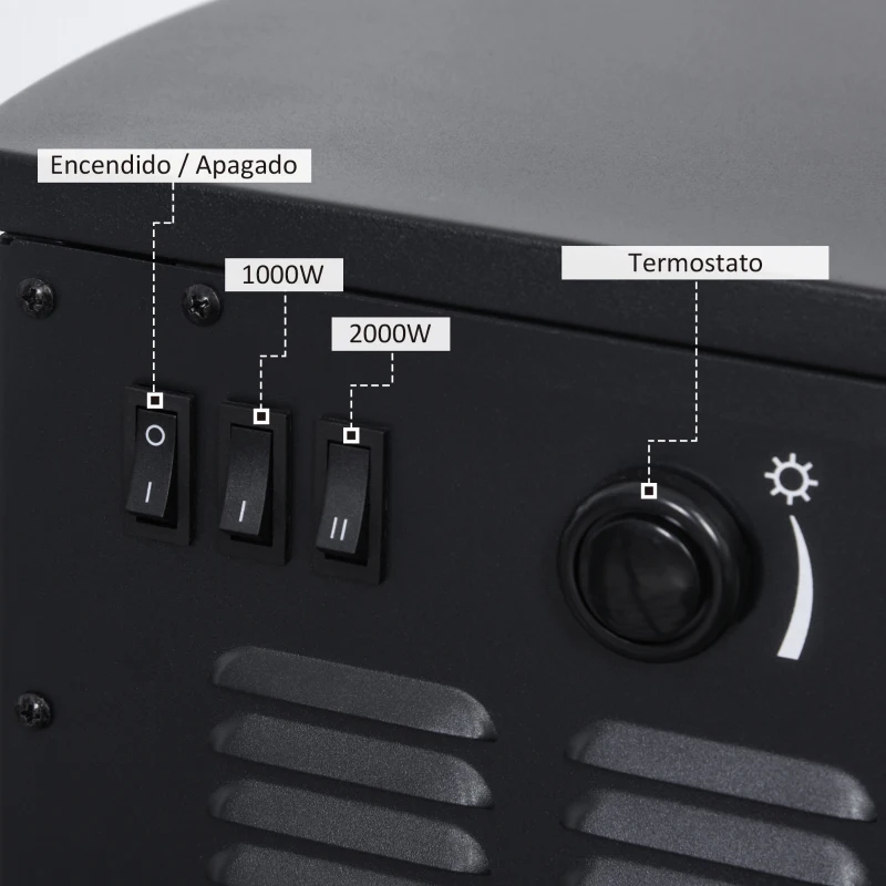 HOMCOM Chimenea Eléctrica Potencia de 2 Niveles 1000W o 2000W con Efecto Llama Termostato y Protección contra Sobrecalentamiento hasta 25 m² 44,5x32,1x74 cm Negro