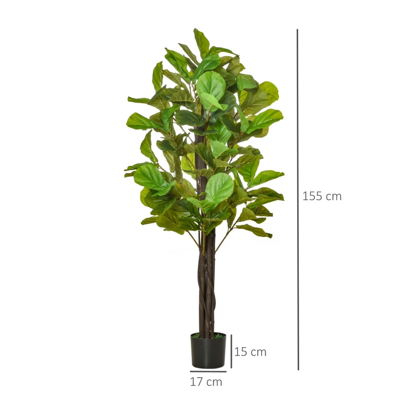 HOMCOM Planta Artificial Higuera en Maceta Altura 155 cm con 114 Hojas Árbol Artificial para Decoración Interior Hogar Salón Dormitorio Verde