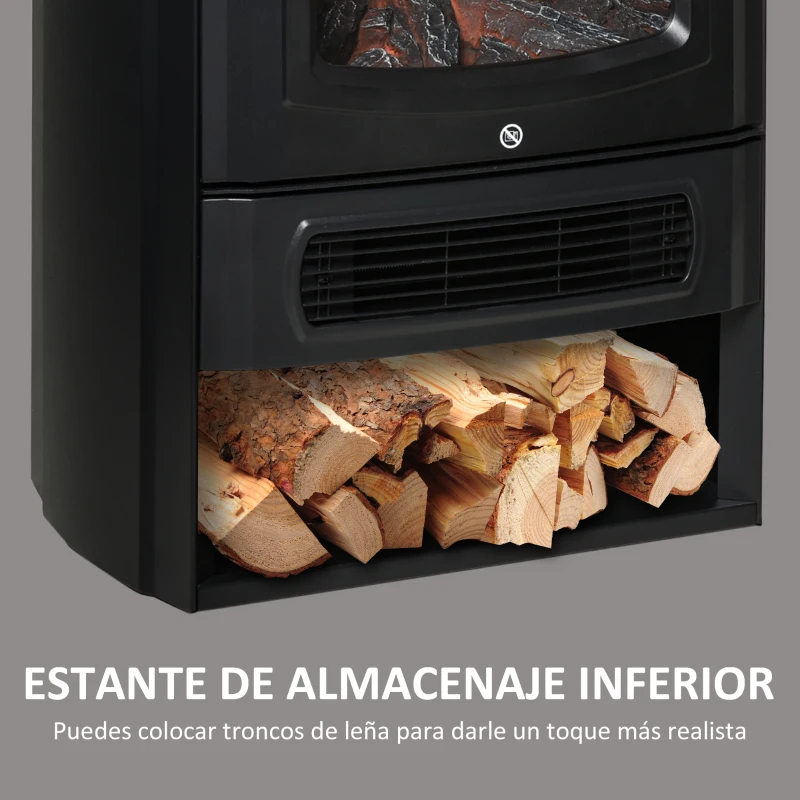 HOMCOM Chimenea Eléctrica Potencia de 2 Niveles 1000W o 2000W con Efecto Llama Termostato y Protección contra Sobrecalentamiento hasta 25 m² 44,5x32,1x74 cm Negro
