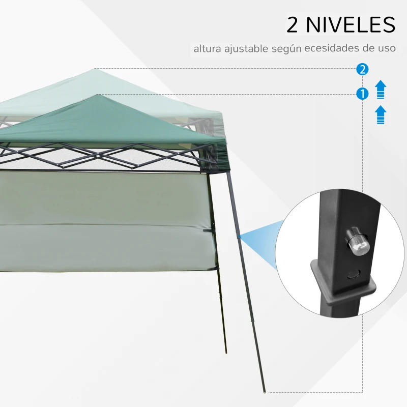 Outsunny Carpa Plegable 2,2x2,2x2m con Lateral Altura Ajustable Protección UV 50+ de Acero y Tela Oxford con Bolsa de Transporte Impermeable Gazebo para Exterior Verde