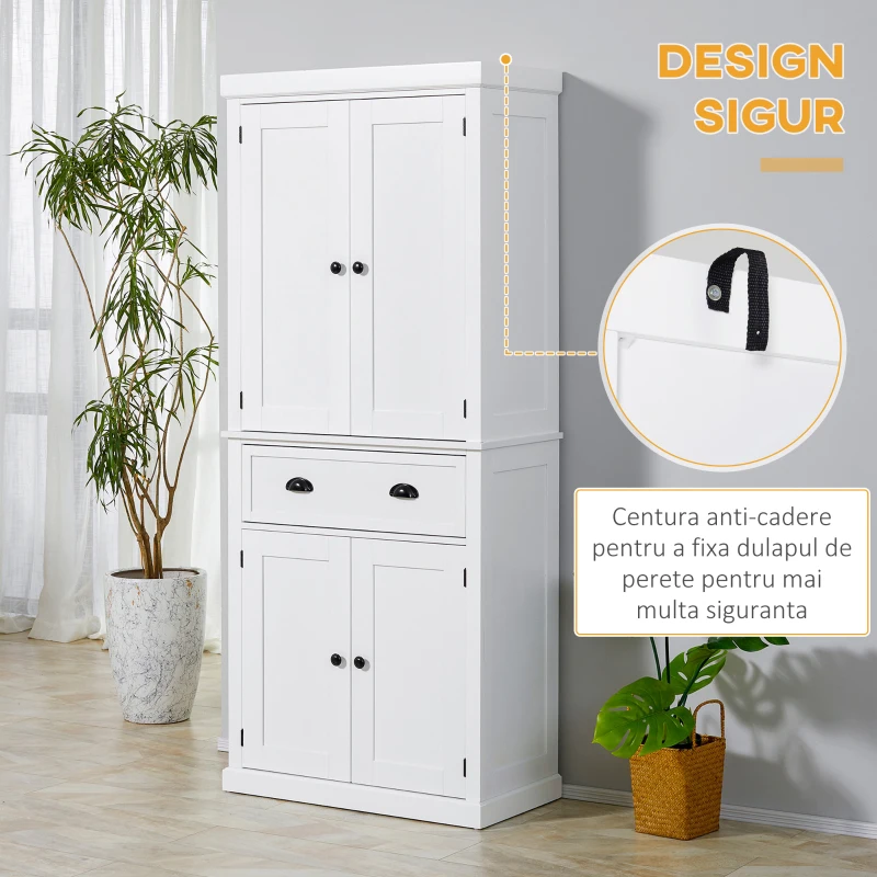 HOMCOM Dulap de bucatarie cu dulap superior si inferior si sertar central din MDF, placi aglomerate si metal, 76x40,5x184cm, alb