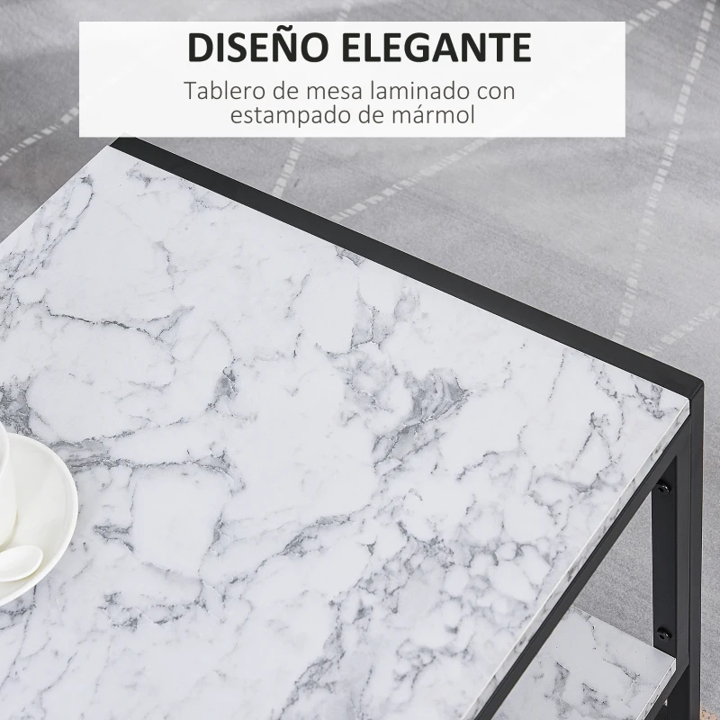 HOMCOM Mesa de Centro Moderno Mesa Baja de Salón con Encimera de Imitación Mármol con Estructura de Metal 106x50x45 cm Blanco