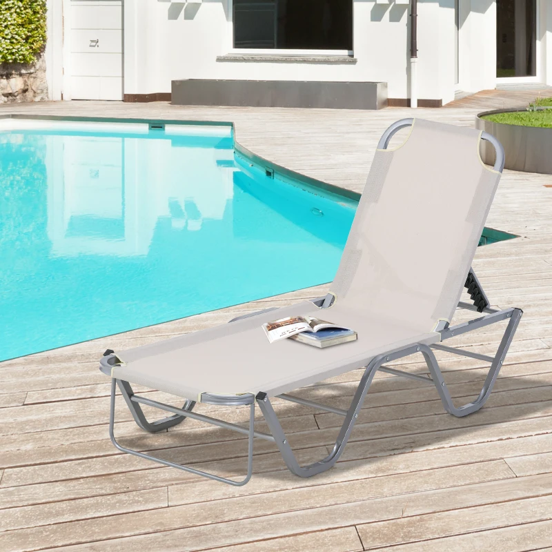 Outsunny Tumbona de Jardín con Respaldo Ajustable en 5 Posiciones de Aluminio y Texteline para Terraza Patio Playa Piscina Exterior 163x58,5x91 cm Beige