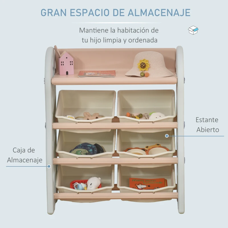 HOMCOM Estantería Infantil de Juguetes Organizador Almacenaje de Niños con 6 Cajas y Estante de HDPE para Sala de Juegos Guardería Libros 76x36x92 cm Crema y Azul