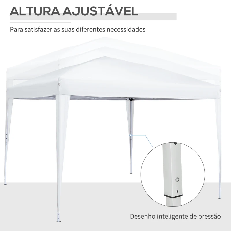 Outsunny Tenda de Jardim com Paredes Laterais Amovíveis Janelas Porta com Zíper e Bolsa de Transporte 295x295x196-258 cm Branco