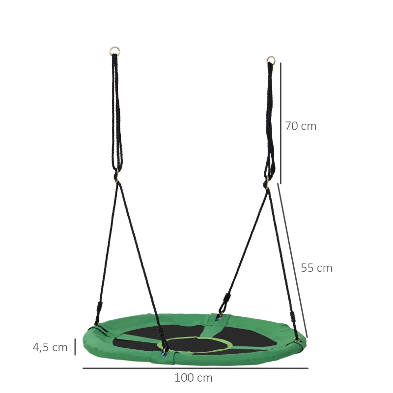 HOMCOM Columpio Nido Infantil Ø100x4,5 cm Columpio de Árbol Forma Redonda Columpio para Niños +3 Años Carga 100kg Jardín Exterior al Aire Libre Asiento Cómodo Verde