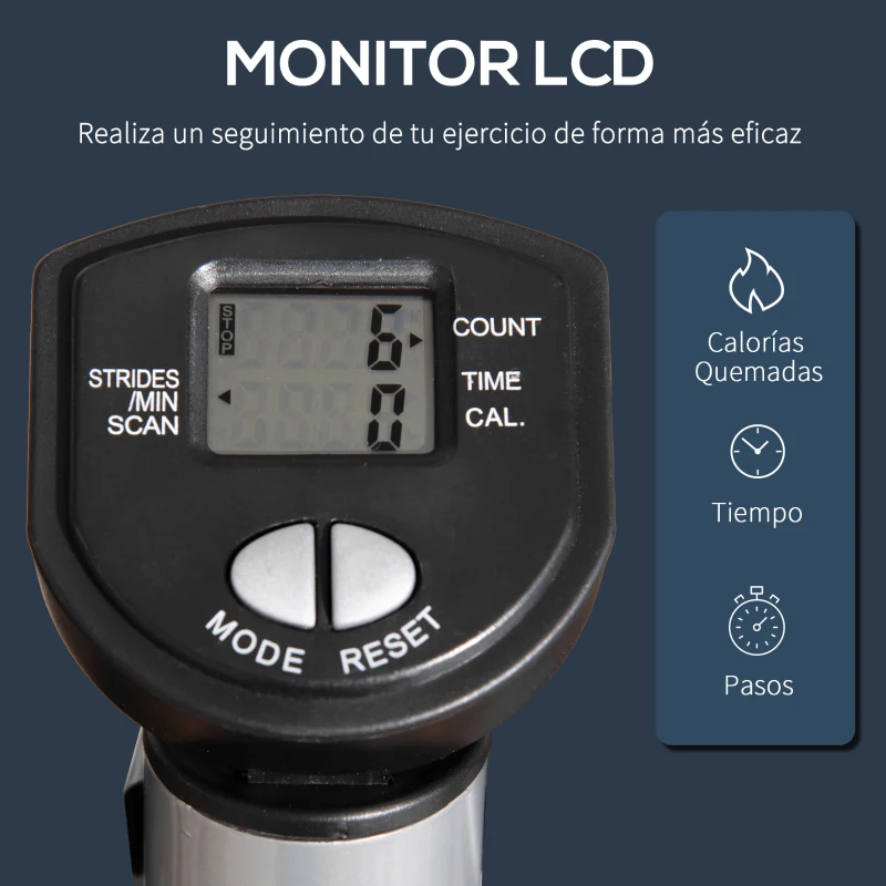 HOMCOM Máquina de Step Stepper Fitness con Manillar Altura Ajustable Pantalla LCD Cintas y Pedales Antideslizantes Equipo de Ejercicio para Gimnasio en Casa 55x53x118-128 cm Plata