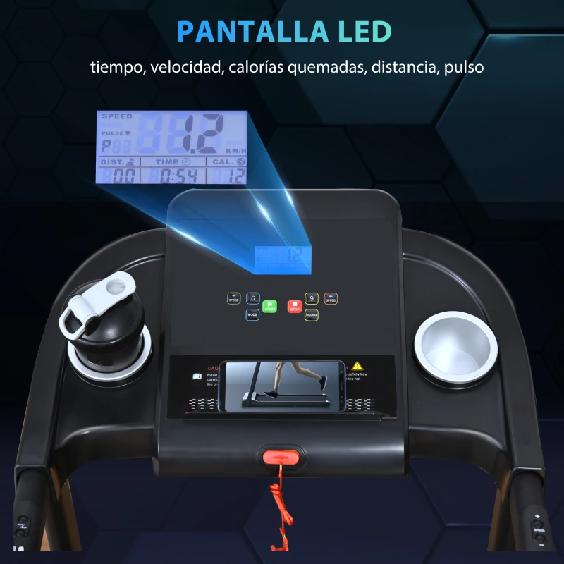 HOMCOM Cinta de Correr Eléctrica con 12 Programas Velocidad hasta 12 km/h Cinta de Andar con Pantalla LED 134x66x107 cm Negro