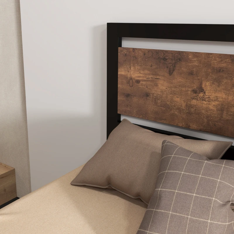 HOMCOM Estrutura de Cama Individual de Aço para Colchão 90x190 cm Carga Máxima 150 kg 97x195x103 cm Preto e Marrom Rústico