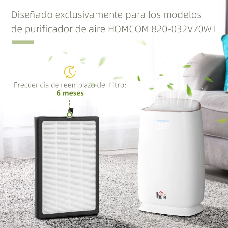 HOMCOM Filtro de Repuesto H13 HEPA para Purificador de Aire Elimina Virus Polvo y Alérgenos 35,2x23,9x3,8 cm Blanco