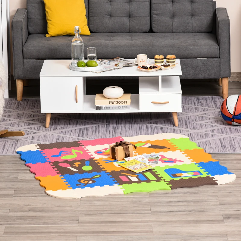 HOMCOM Alfombra Puzzle para Niños 120x90,5x16,5 cm con 25 Piezas de Espuma EVA Suave Área de Cobertura de 0,9 m² Modelo Instrumentos Musicales Multicolor