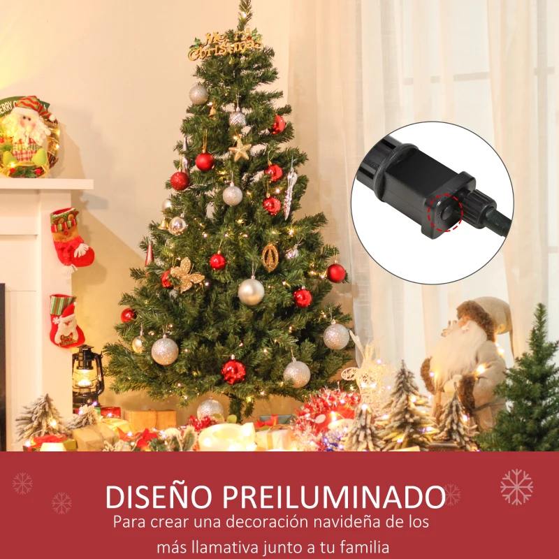 HOMCOM Árbol Artificial de Navidad de 490 Ramas 170 Luces LED Base de Metal Plegable Estructura con Bisagras para Interiores Φ75x150 cm Verde