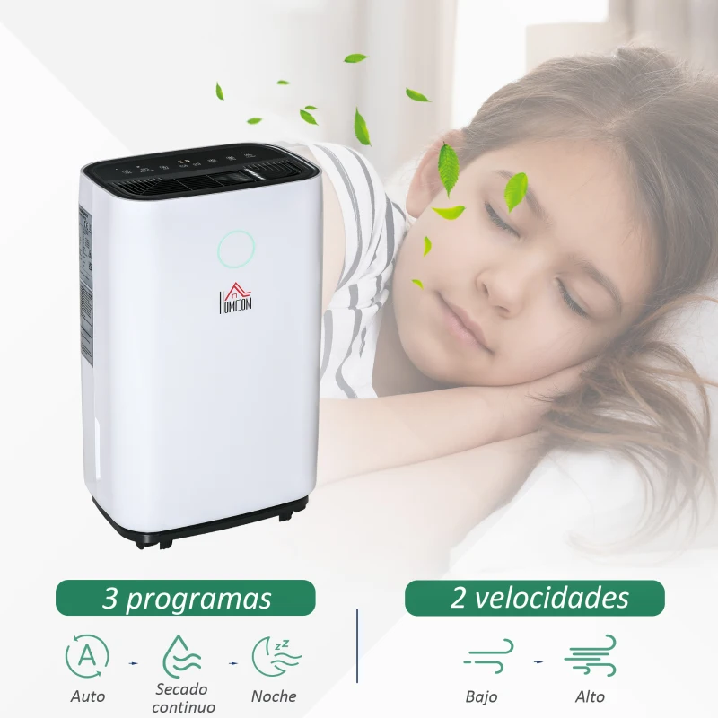 HOMCOM Deshumidificador Eléctrico 4000 ml 16L/Día Deshumidificador Silencioso con 3 Modos 2 Velocidades Pantalla LED Luces Indicadoras Temporizador y Ruedas para Hogar 33,5x23x57 cm Blanco