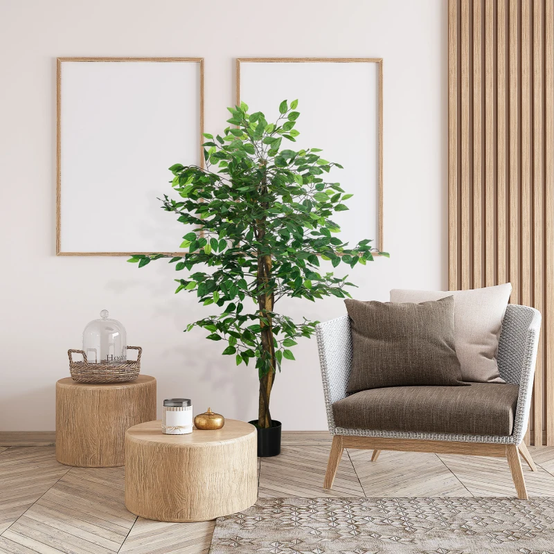 HOMCOM Pianta Artificiale di Ficus Alta 150cm per Interno ed Esterno con Vaso Incluso