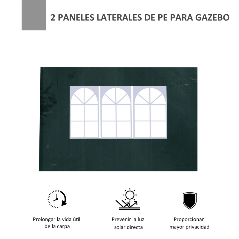 Outsunny 2 Paredes Laterales para Carpa 3x3m 6x3m Tela de Reemplazo Oxford Impermeable con Ventanas 293x193cm Verde Oscuro