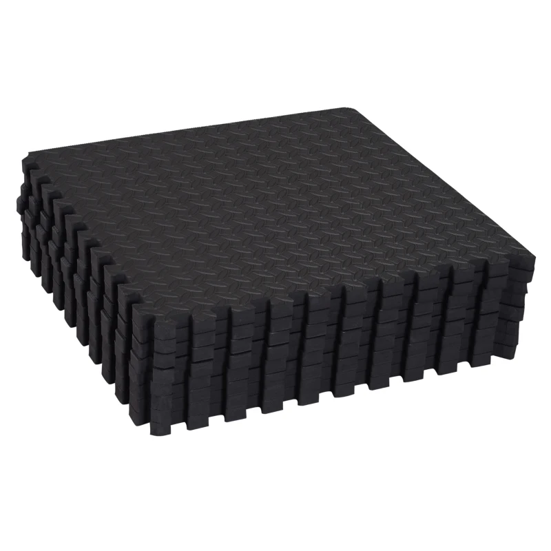 HOMCOM Esterillas Puzzle de Fitness de 6 Piezas 60x60x1,2 cm Esterilla Protectora de Suelo con Bordes de Espuma EVA de 2,16 m² para Ejercicio Gimnasio Juego Negro