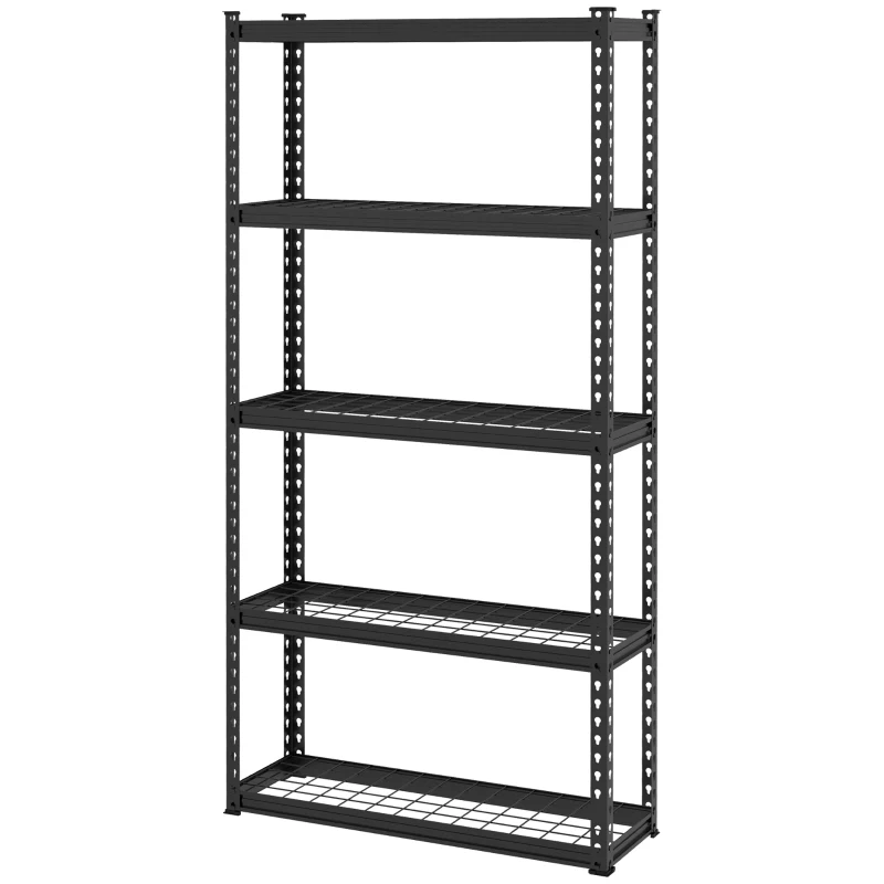 HOMCOM Estante de Metal com 5 Níveis Estante de Armazenamento Estante de Garagem de Aço com Prateleiras Ajustáveis 90x30x182 cm Preto