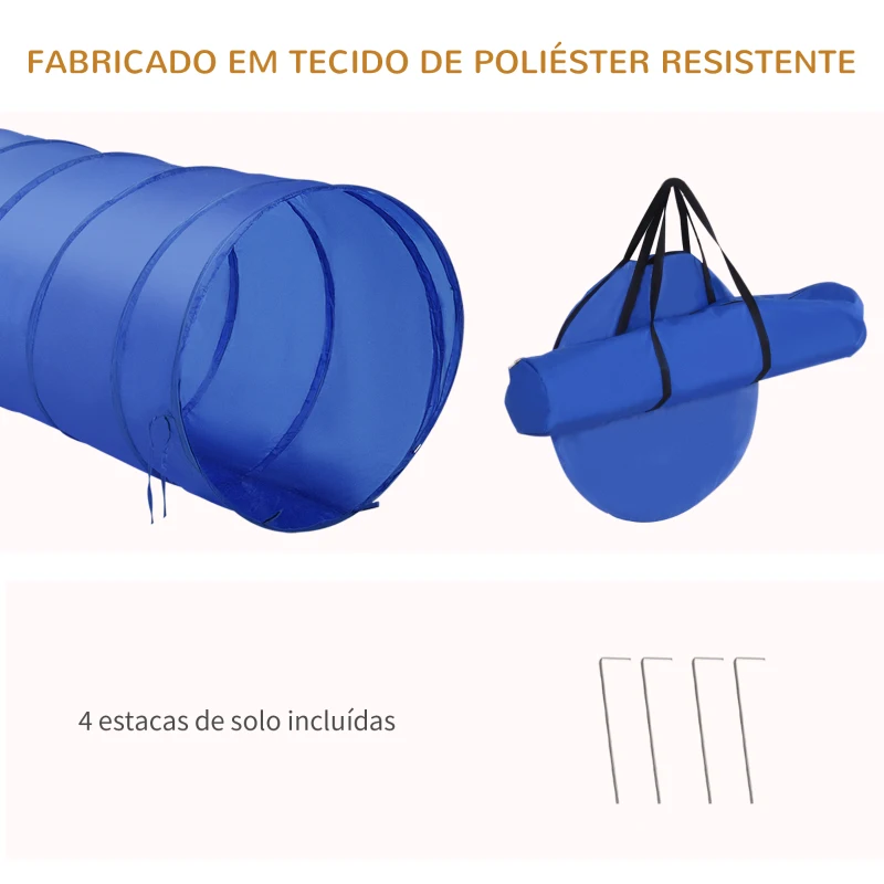 PawHut Treino de Agilidade para Cães Obstáculos de Salto para Cães com Altura Ajustável Túnel e Bolsa de Transporte Azul