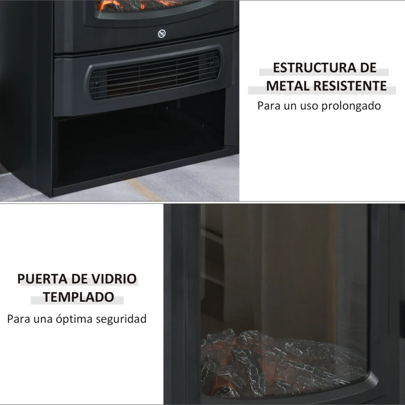 HOMCOM Chimenea Eléctrica Potencia de 2 Niveles 1000W o 2000W con Efecto Llama Termostato y Protección contra Sobrecalentamiento hasta 25 m² 44,5x32,1x74 cm Negro
